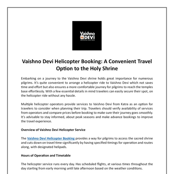 Vaishno Devi Helicopter Booking A Convenient Travel Option to the Holy Shrine | Pearltrees